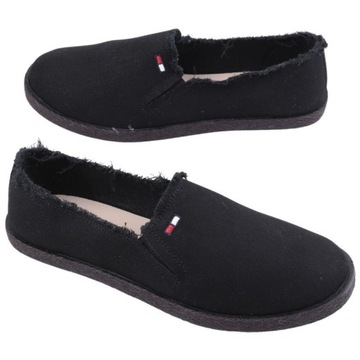 CZARNE ESPARDYLE MĘSKIE WSUWANE TRAMPKI PŁASKIE TENISÓWKI WKŁADKA EKOSKÓRA