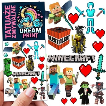 TATUAŻE ZMYWALNE DLA DZIECI DZIECIĘCE MINECRAFT WZORY JAKOŚĆ