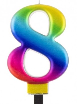 ŚWIECZKA URODZINOWA 8 NA TORT TĘCZOWA 8cm