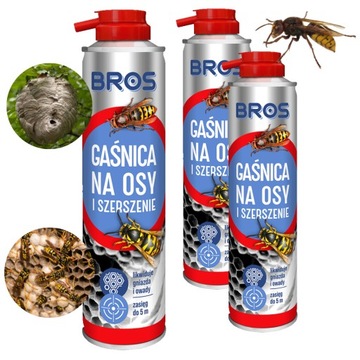 Gaśnica Spray Na Osy i Szerszenie SKURTECZNIE Niszczy GNIAZDA Bros 3x300 ml