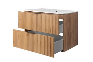 Шкафчик для ванной комнаты навесной с умывальником, Дуб, 80 стоек, ФРОНТАЛЬНЫЕ фасады