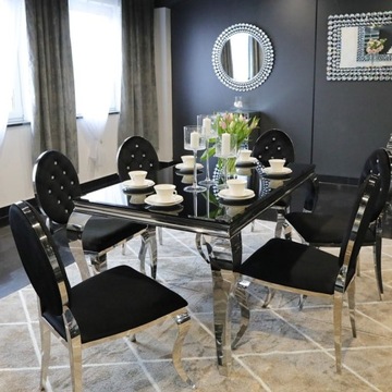 Stół glamour Ludwik 140x80 stal szlachetna blat szklany nowoczesny
