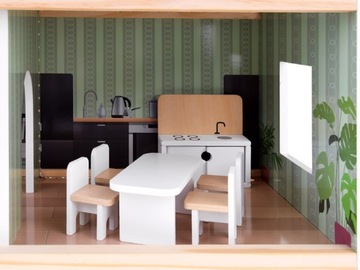 Деревянный кукольный домик + бассейн, лифт, мебель, светодиодная подсветка ZA4835