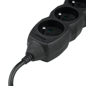 Удлинительный кабель на 3 розетки, черный, 5 м