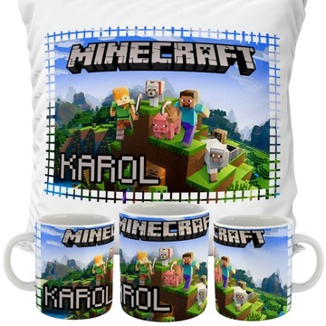 ZESTAW KUBEK + PODUSZKA MINECRAFT PREZENT HIT IMIĘ