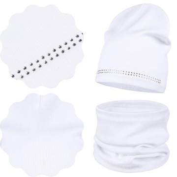 MAJKA KOMPLET JESIENNY CZAPKA BEANIE + KOMIN 48/52 DŻETY BIEL BIAŁY