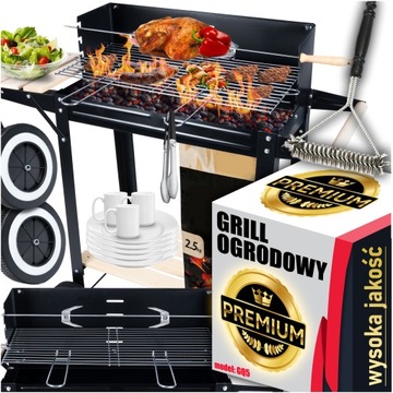 GRILL ogrodowy Węglowy Na Kołach Duży Rożen PÓŁKI Gril + Szczotka Gratis