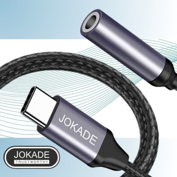 Adapter 3w1 Słuchawkowy TYP-C na MINI JACK 3,5mm KRÓTKI NYLONOWY SPLOT