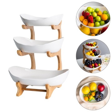 КОРЗИНА ДЛЯ ФРУКТОВ и продуктов, 3-х ярусная керамика и бамбук, современный дизайн