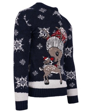 SWETER ŚWIĄTECZNY GRANAT WEŁNA RENIFER RUDOLF 2XL