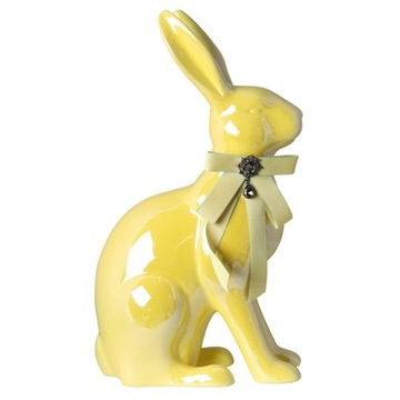 KRÓLIK ZAJĄC CERAMICZNY Z KOKARDĄ ŻÓŁTY
