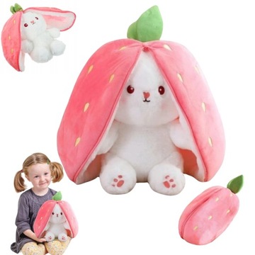 Maskotka Króliczek W TRUSKAWCE RÓŻOWY KRÓLIK ZAJĄC PLUSZAK MIŚ 2w1 45cm
