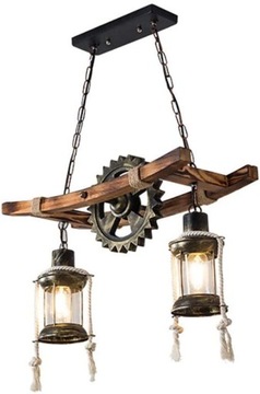 LAMPA WISZĄCA DREWNIANA BELKA RUSTYKALNA LOFT 2H