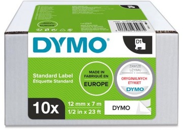 DYMO Taśma D1 45013 12mm czarny/biały ZESTAW 10szt