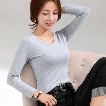 Slim Pure Cotton 95% Kobiety T-shirt Długi rękaw dla kobiet cienkie białe