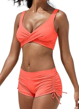 STRÓJ KĄPIELOWY DWUCZĘŚCIOWY KOSTIUM BIKINI UWYSOKI STAN PUSH UP SPODENKI