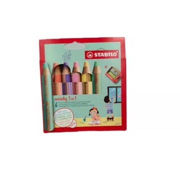 KREDKI STABILO WOODY 3W1 6XPASTELOWE + TEMPERÓWKA