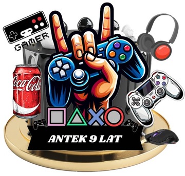 WYDRUK CUKROWY masa OPŁATEK NA TORT GAMER GRACZ KONSOLA PLAY + TEKST GRATIS