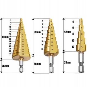 НАБОР СТУПЕНОЧНЫХ КОНИЧЕСКИХ СВЕРЛ ПО МЕТАЛЛУ 4-32ММ
