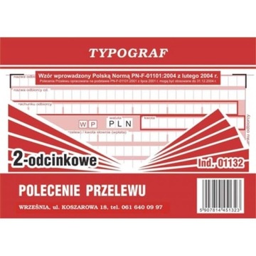 Polecenie przelewu wpłata gotówkowa TYPOGRAF A6 2 odc.