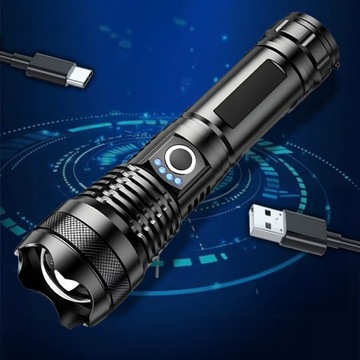 МОЩНЫЙ СВЕТОДИОДНЫЙ ТАКТИЧЕСКИЙ ФОНАРЬ XHP90 ZOOM SURVIVAL CREE АККУМУЛЯТОРНЫЙ USB