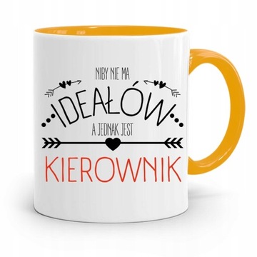 KUBEK ŻÓŁTY DLA KIEROWNIKA NIBY NIE MA IDEAŁÓW z Nadrukiem ze Zdjęciem