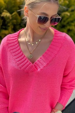 СВИТЕР KATE V, ШЕИ OVERSIZE, польский UNI PINK NEON
