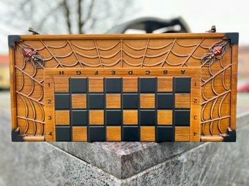 Drewniany Backgammon - Wzór Szachy z Pająkiem