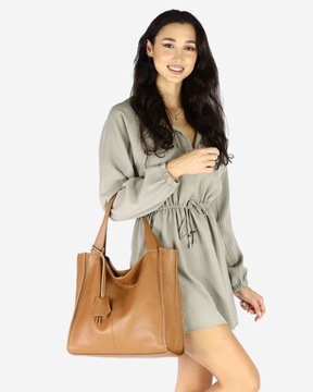 Modna torebka damska skórzany shopper bag MARCO MAZZINI Portofino Max camel