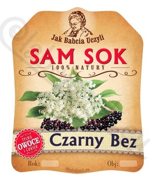Etykieta Sok Czarny Bez. Naklejki na butelki