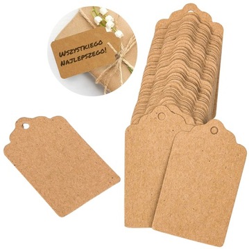 ETYKIETY ZAWIESZKI PROSTOKĄTNE PAPIEROWE EKOLOGICZNE KRAFT 100 szt + GRATIS
