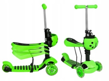 Трёхколесный балансировочный самокат BIEDRONKA ДЕТСКИЙ 3в1 LED ЗЕЛЕНЫЙ