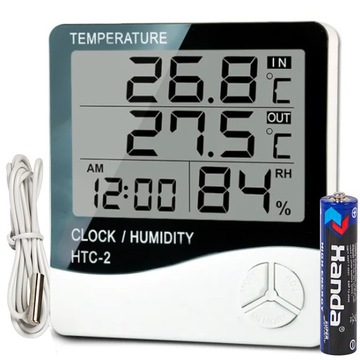 TERMOMETR STACJA POGODY POGODOWA HIGROMETR ZEGAR BATERIA ZESTAW SONDA LCD