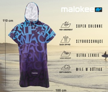 Быстросохнущее пончо для серфинга Maloka с капюшоном и чехлом