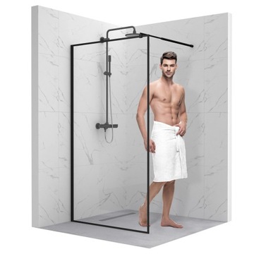 ŚCIANKA SZYBA PRYSZNICOWA WALK-IN 80 CM CZARNA DRZWI KABINA SZKŁO 8MM ESG