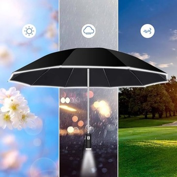 ВЕТРОЗАЩИТНЫЙ СКЛАДНОЙ ЗОНТ, ПЕРЕВЕРНУТЫЙ ЗОНТ СО СВЕТООТРАЖАЮЩЕЙ ПОЛОСОЙ