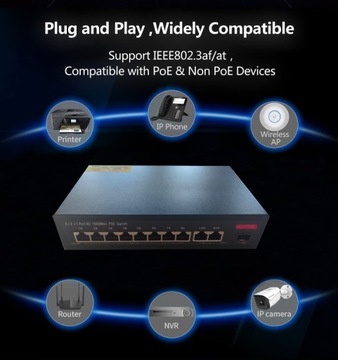 POE-переключатель 8xPOE1 Гбит/с 135 Вт SFP HI-POE для IP-камер