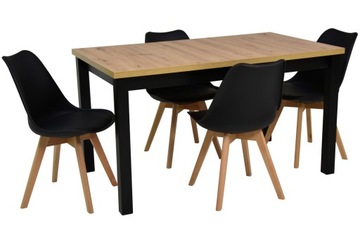 Stół 90x160/240cm i 4 krzesła CZARNE BUK