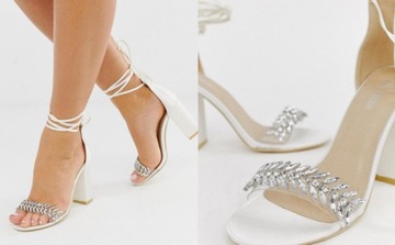 BE MINE SANDAŁY ECRU Z WIĄZANIEM CYRKONIE 40 A05