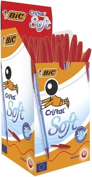 50X BIC CRISTAL SOFT DŁUGOPIS CZERWONY GRUBY ZE SKUWKĄ BIUROWY SZKOLNY