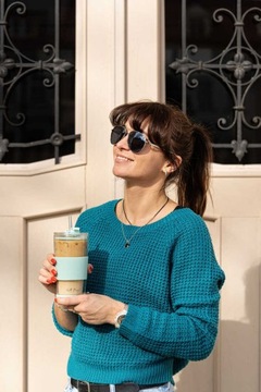 ТЕРМОСТЕКЛЯННАЯ КРУЖКА С СОЛОМОЙ FUORI MINT 600 МЛ