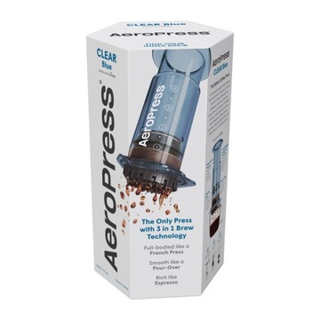 AEROPRESS CLEAR BLUE ZAPARZACZ DO KAWY NIEBIESKI Z 100 FILTRAMI