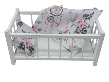 BIAŁE DREWNIANE ŁÓŻECZKO DLA LALEK + POŚCIEL 3EL