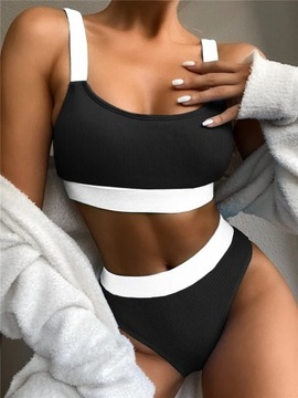New High Waist Bikini Patchwork Two Piece Swimsuit
