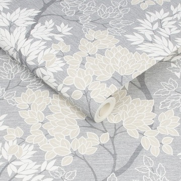 СЕРЫЕ ОБОИ, ВЕТКИ ДЕРЕВ, РАСТЕНИЕ