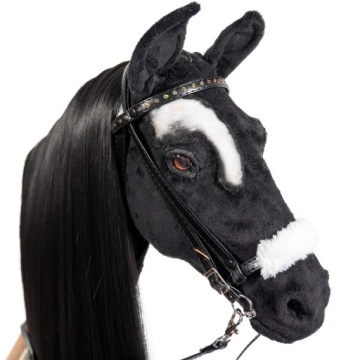 REALISTIC HOBBY HORSE - ЧЕРНАЯ ЛОШАДЬ с черной повязкой на глазу Лошадь на палке р. A4