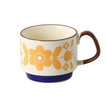 Stackable Coffee Cup Retro Ceramic Flower Coffee Mug Milk Oats Breakfast