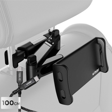 Regulowany Uchwyt Samochodowy na Telefon Tablet 7-11 +Kabel USB 100cm