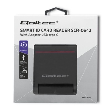 Интеллектуальное устройство считывания чип-карт Qoltec USB 2.0 + адаптер USB-C