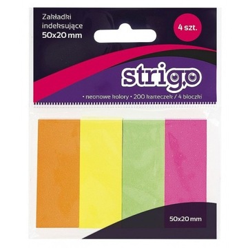 STRIGO-NOTES SAMOPRZYLEPNY 50x20mm 200 KARTEK MIX KOLORÓW NEONOWYCH